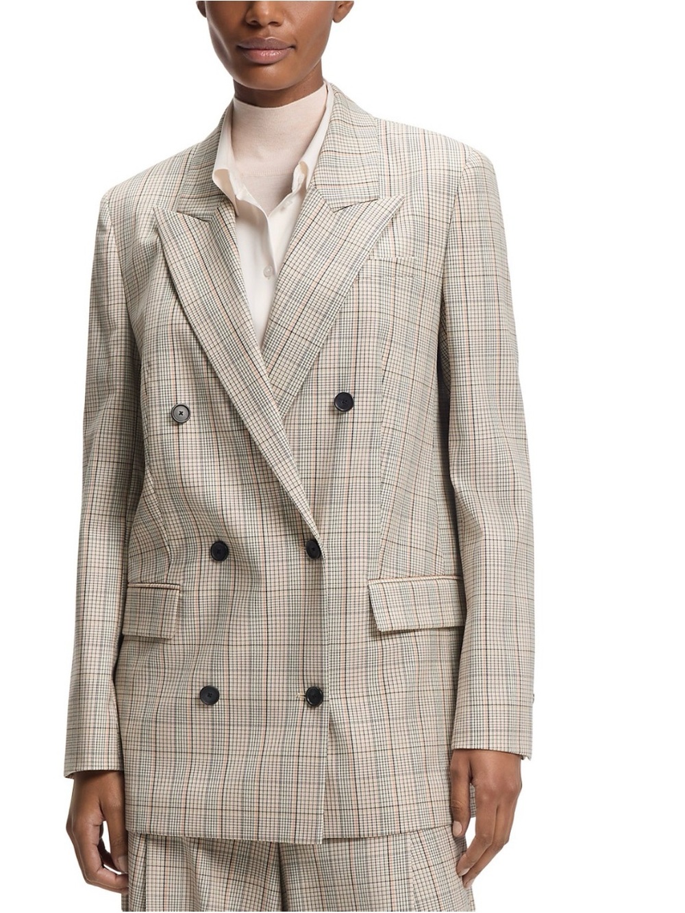 NWT Boss Double-Breasted Plaid Blazer in Beige and Brown Size 8